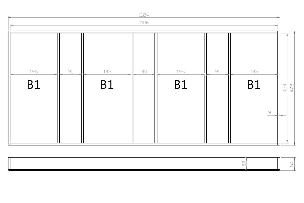 Mehrzweckeinsatz 120er Schubl. B 1124 x T 472 mm passend für BLUM Legra 16 mm Schubladen
