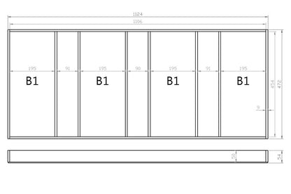Mehrzweckeinsatz 120er Schubl. B 1124 x T 472 mm passend für BLUM Legra 16 mm Schubladen