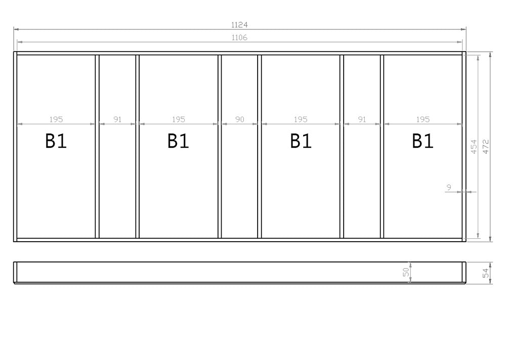 Mehrzweckeinsatz 120er Schubl. B 1124 x T 472 mm passend für BLUM Legra 16 mm Schubladen