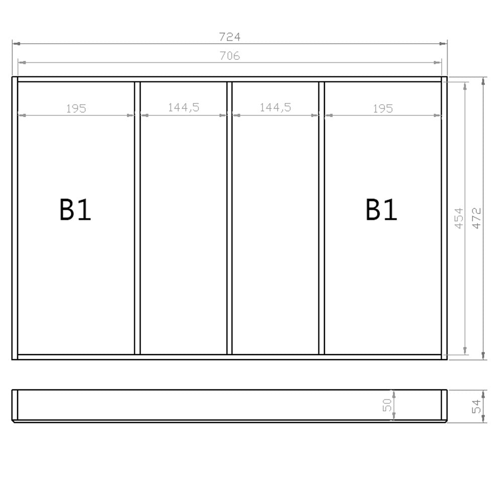 Mehrzweckeinsatz 80er Schubl. B 724 x T 472 mm passend für BLUM Legra 16 mm Schubladen
