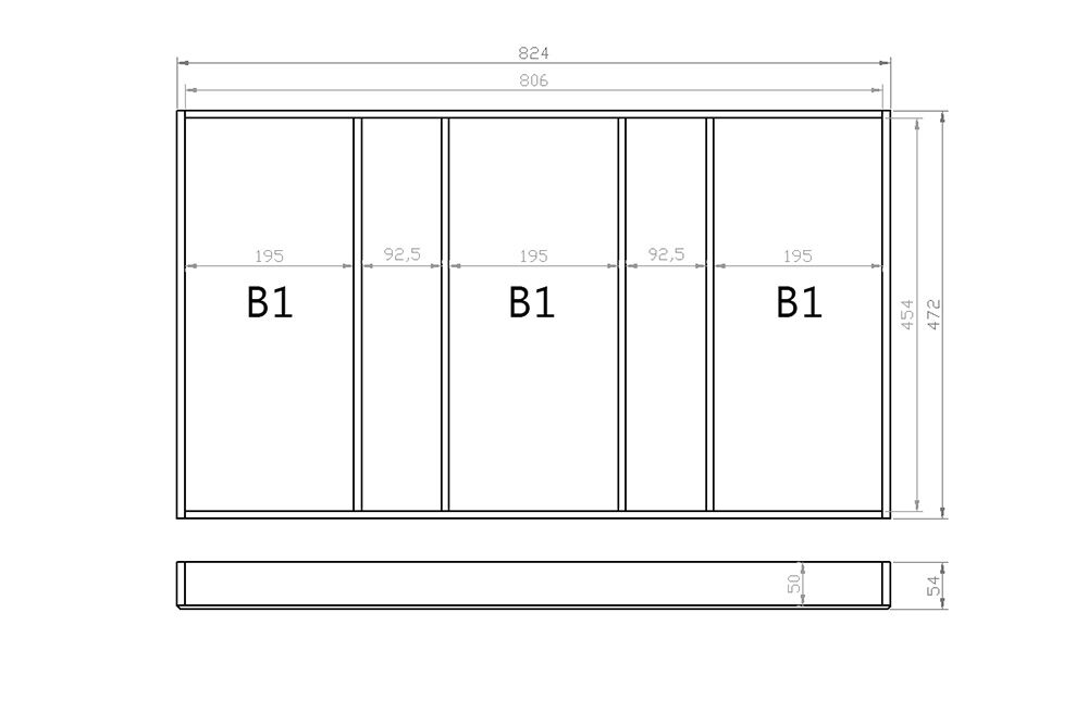 Mehrzweckeinsatz 90er Schubl. B 824 x T 472 mm passend für BLUM Legra 16 mm Schubladen