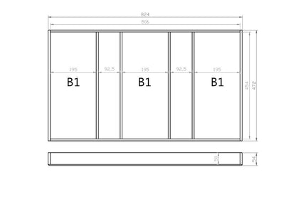 Mehrzweckeinsatz 90er Schubl. B 824 x T 472 mm passend für BLUM Legra 16 mm Schubladen