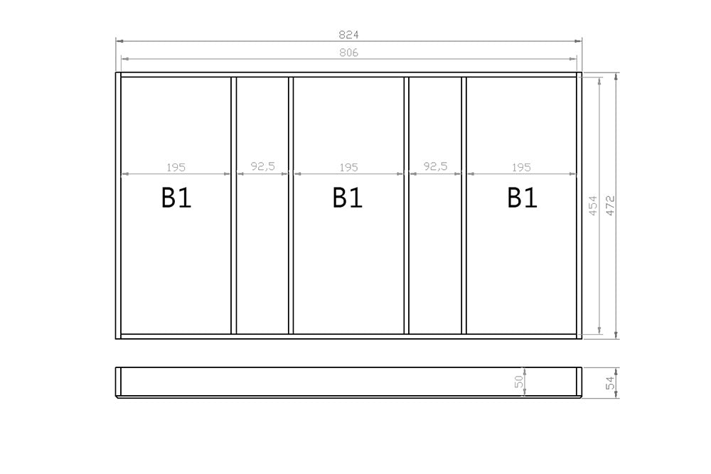 Mehrzweckeinsatz 90er Schubl. B 824 x T 472 mm passend für BLUM Legra 16 mm Schubladen