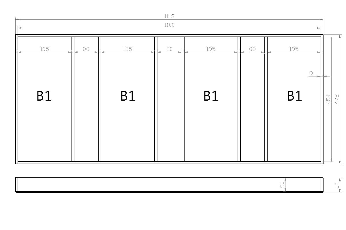 Mehrzweckeinsatz 120er Schubl. B 1118 x T 472 mm passend für BLUM Legra 19 mm Schubladen