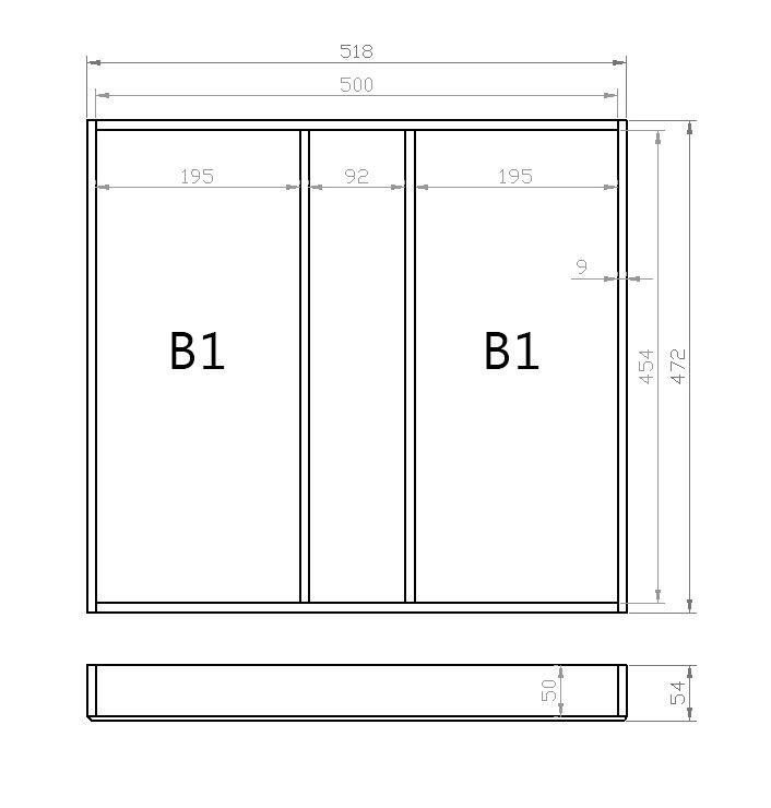 Mehrzweckeinsatz 60er Schubl. B 518 x T 472 mm passend für BLUM Legra 19 mm Schubladen