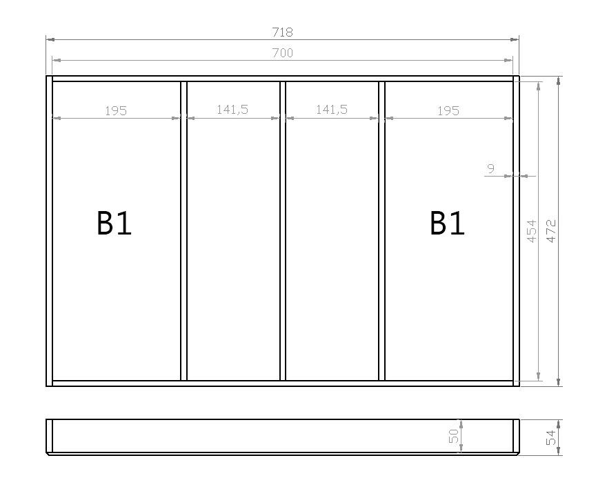 Mehrzweckeinsatz 80er Schubl. B 718 x T 472 mm passend für BLUM Legra 19 mm Schubladen