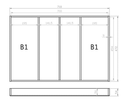 Mehrzweckeinsatz 80er Schubl. B 718 x T 472 mm passend für BLUM Legra 19 mm Schubladen