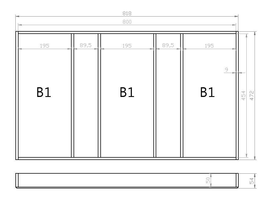 Mehrzweckeinsatz 90er Schubl. B 818 x T 472 mm passend für BLUM Legra 19 mm Schubladen