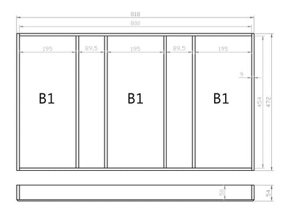 Mehrzweckeinsatz 90er Schubl. B 818 x T 472 mm passend für BLUM Legra 19 mm Schubladen