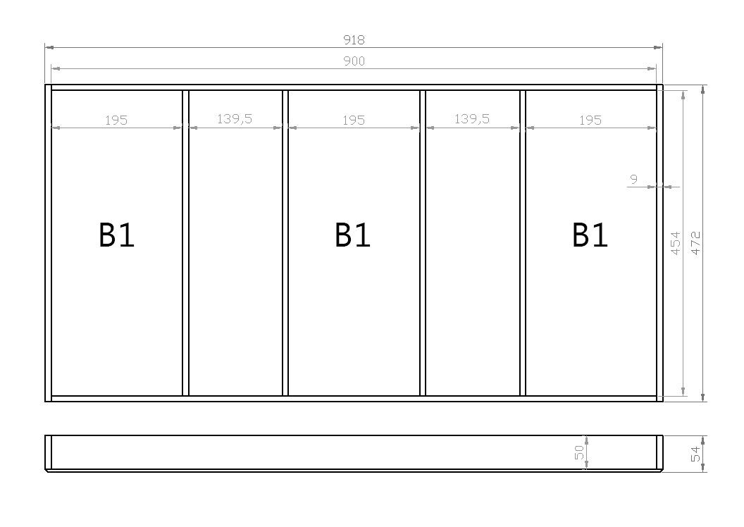 Mehrzweckeinsatz 100er Schubl. B 918 x T 472 mm passend für BLUM Legra 19 mm Schubladen