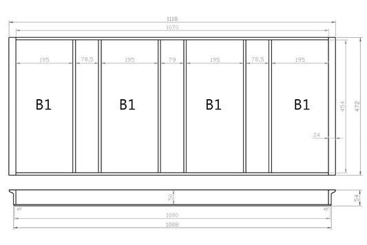 Mehrzweckeinsatz 120er Schubl. B 1118 x T 472 mm passend für Blum Tandem 16 mm Schubladen