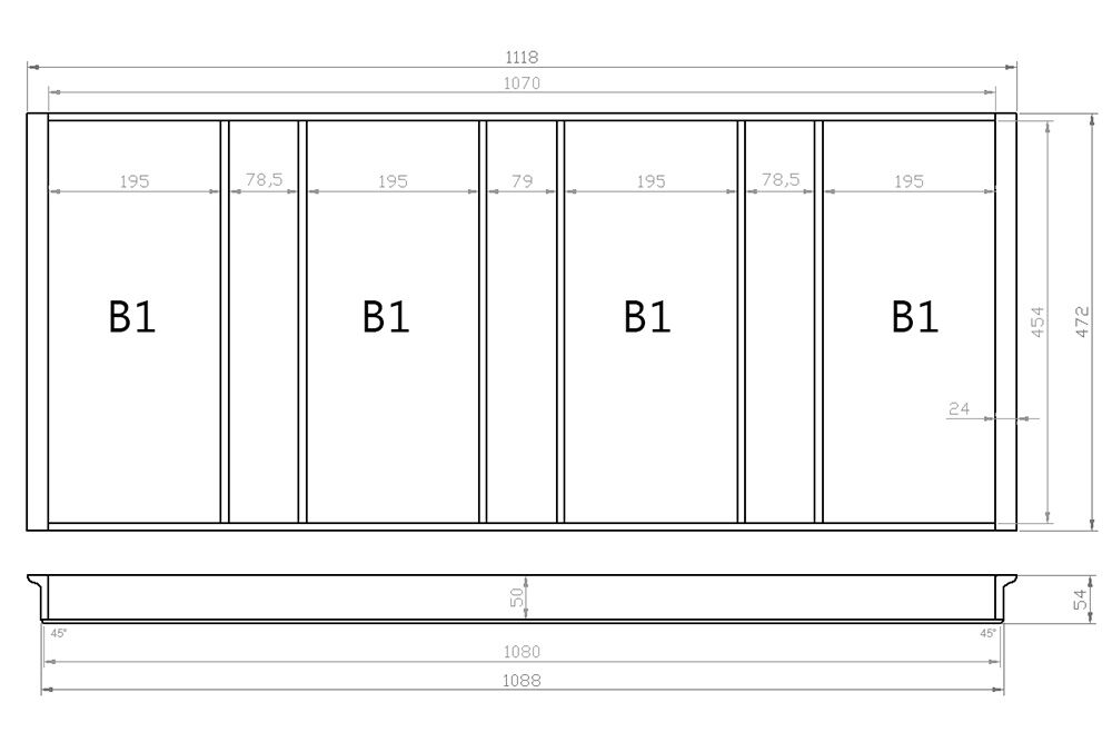 Mehrzweckeinsatz 120er Schubl. B 1118 x T 472 mm passend für Blum Tandem 16 mm Schubladen