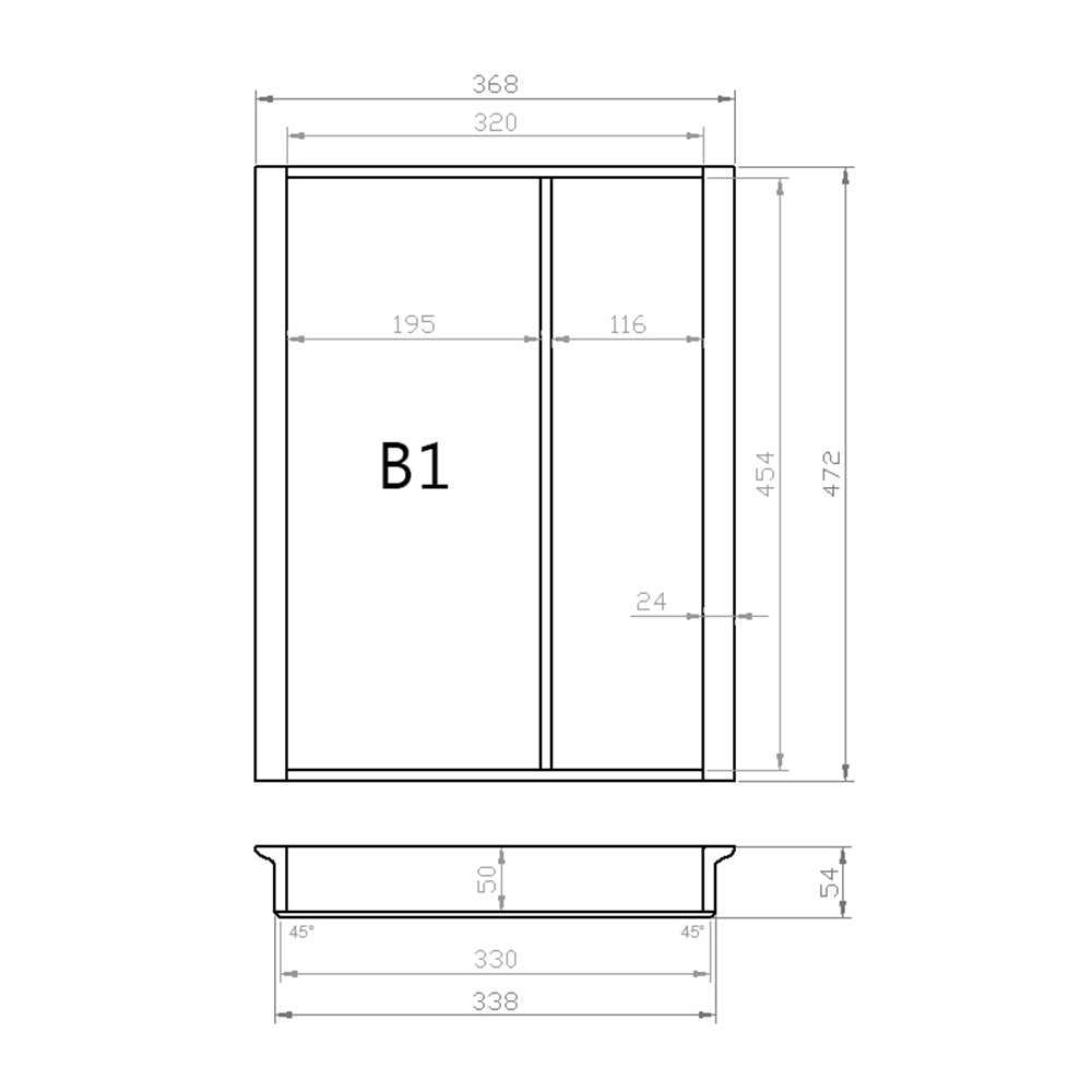 Mehrzweckeinsatz 45er Schubl. B 368 x T 472 mm passend für Blum Tandem 16 mm Schubladen