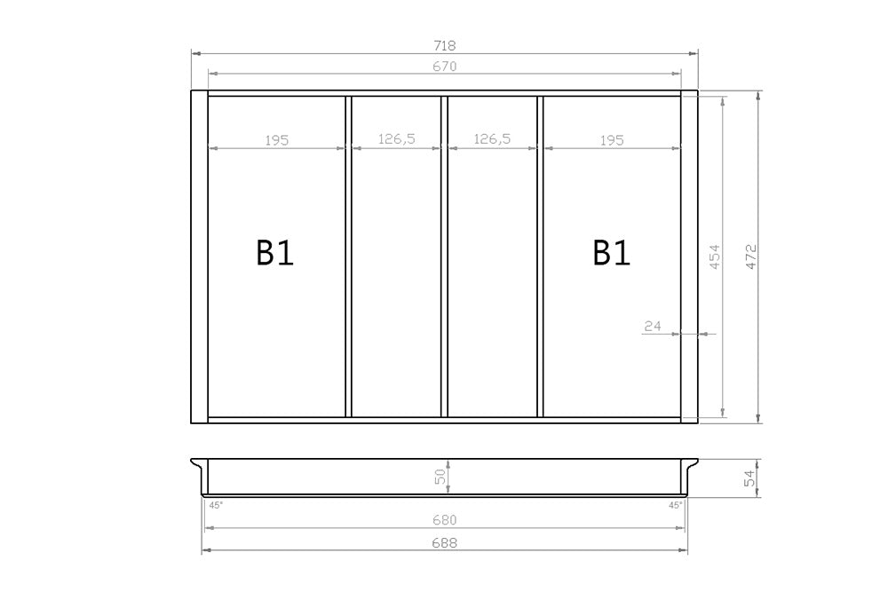 Mehrzweckeinsatz 80er Schubl. B 718 x T 472 mm passend für Blum Tandem 16 mm Schubladen