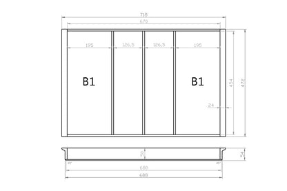 Mehrzweckeinsatz 80er Schubl. B 718 x T 472 mm passend für Blum Tandem 16 mm Schubladen