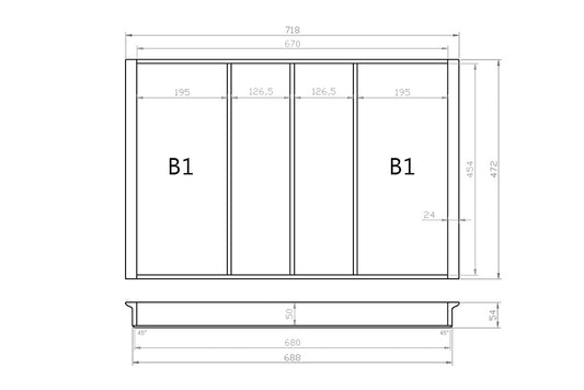 Mehrzweckeinsatz 80er Schubl. B 718 x T 472 mm passend für Blum Tandem 16 mm Schubladen