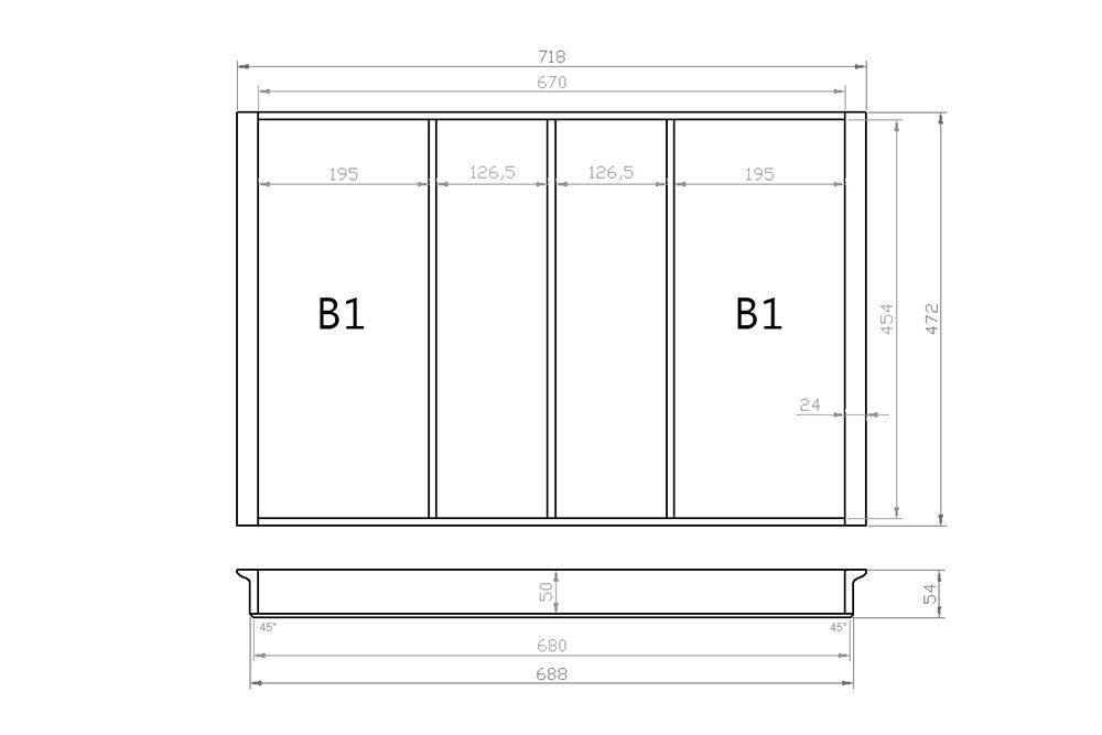 Mehrzweckeinsatz 80er Schubl. B 718 x T 472 mm passend für Blum Tandem 16 mm Schubladen
