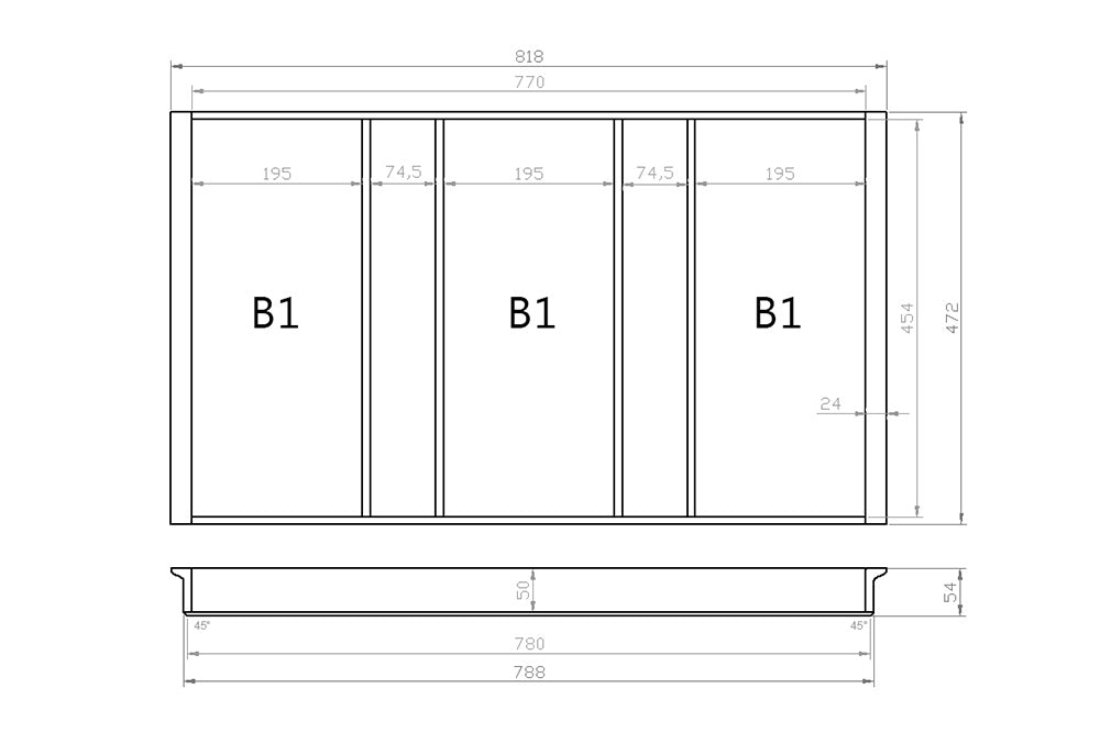 Mehrzweckeinsatz 90er Schubl. B 818 x T 472 mm passend für Blum Tandem 16 mm Schubladen