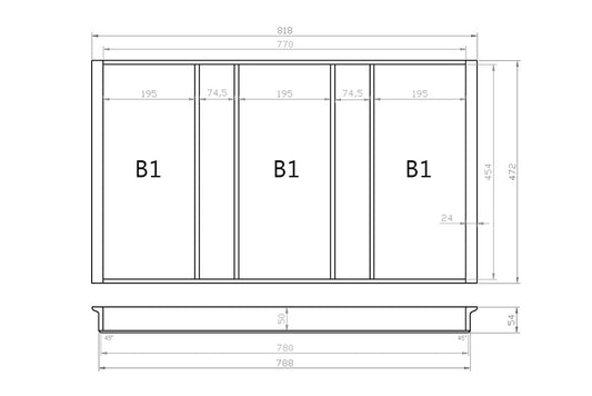 Mehrzweckeinsatz 90er Schubl. B 818 x T 472 mm passend für Blum Tandem 16 mm Schubladen