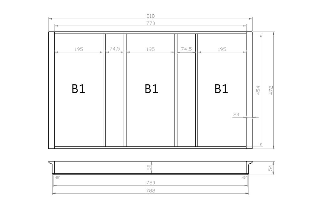 Mehrzweckeinsatz 90er Schubl. B 818 x T 472 mm passend für Blum Tandem 16 mm Schubladen