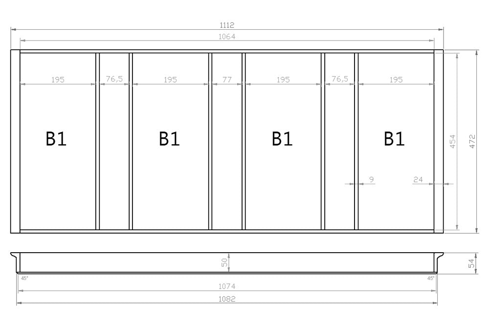 Mehrzweckeinsatz 120er Schubl. B 1112 x T 472 mm passend für Blum Tandem 19 mm Schubladen