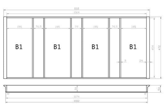 Mehrzweckeinsatz 120er Schubl. B 1112 x T 472 mm passend für Blum Tandem 19 mm Schubladen