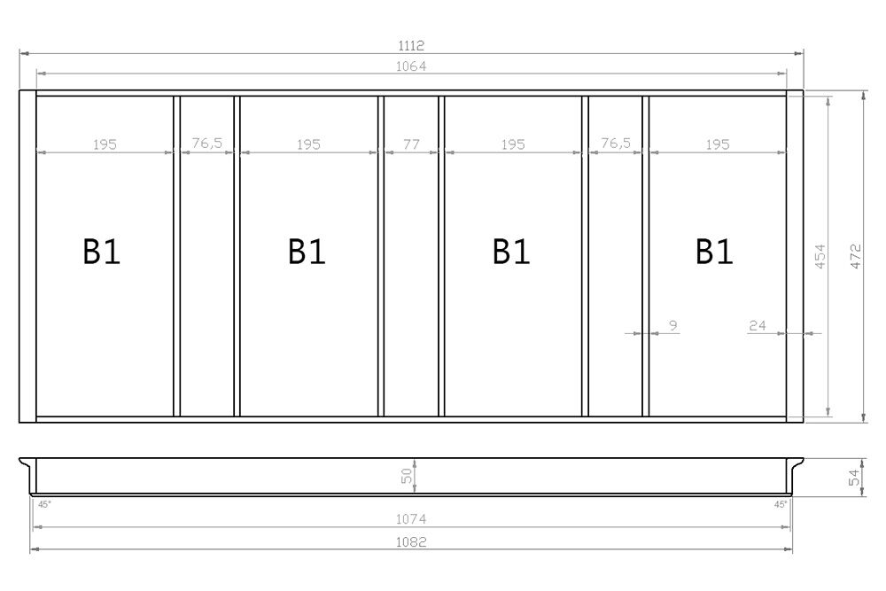 Mehrzweckeinsatz 120er Schubl. B 1112 x T 472 mm passend für Blum Tandem 19 mm Schubladen