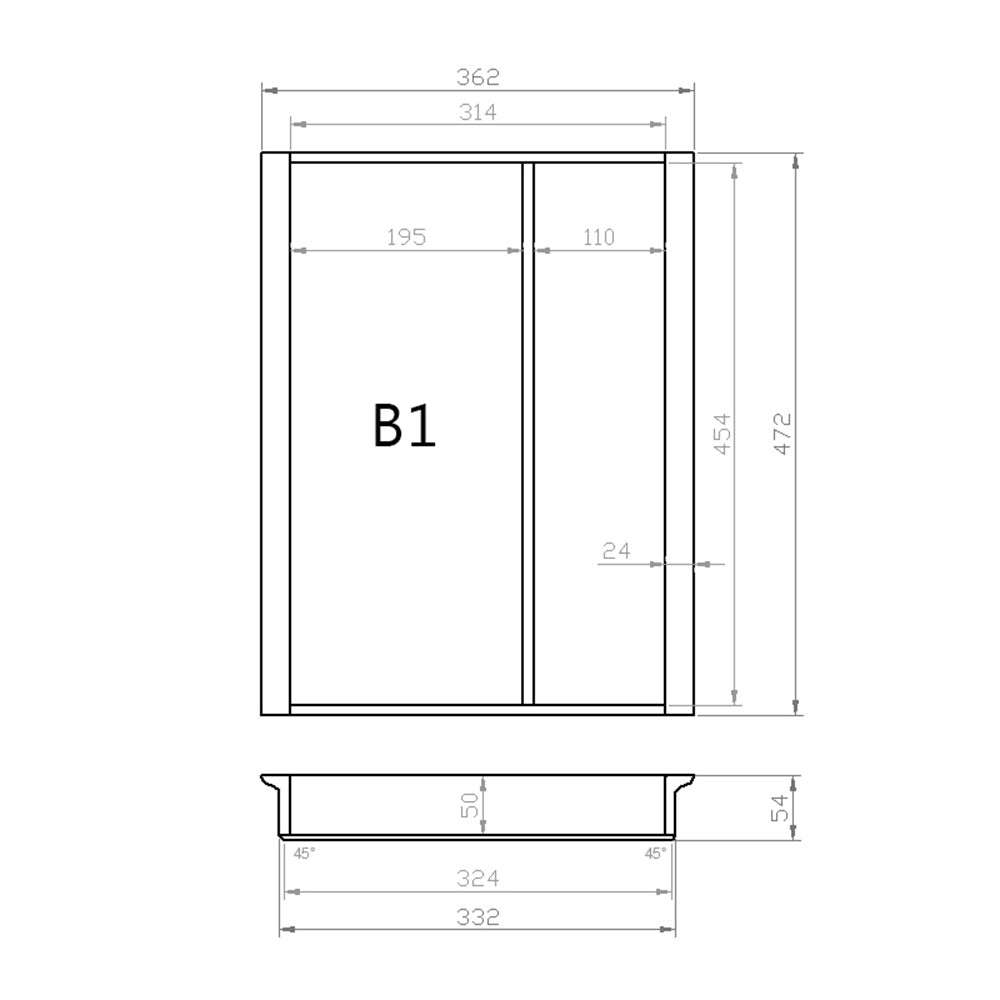 Mehrzweckeinsatz 45er Schubl. B 362 x T 472 mm passend für Blum Tandem 19 mm Schubladen