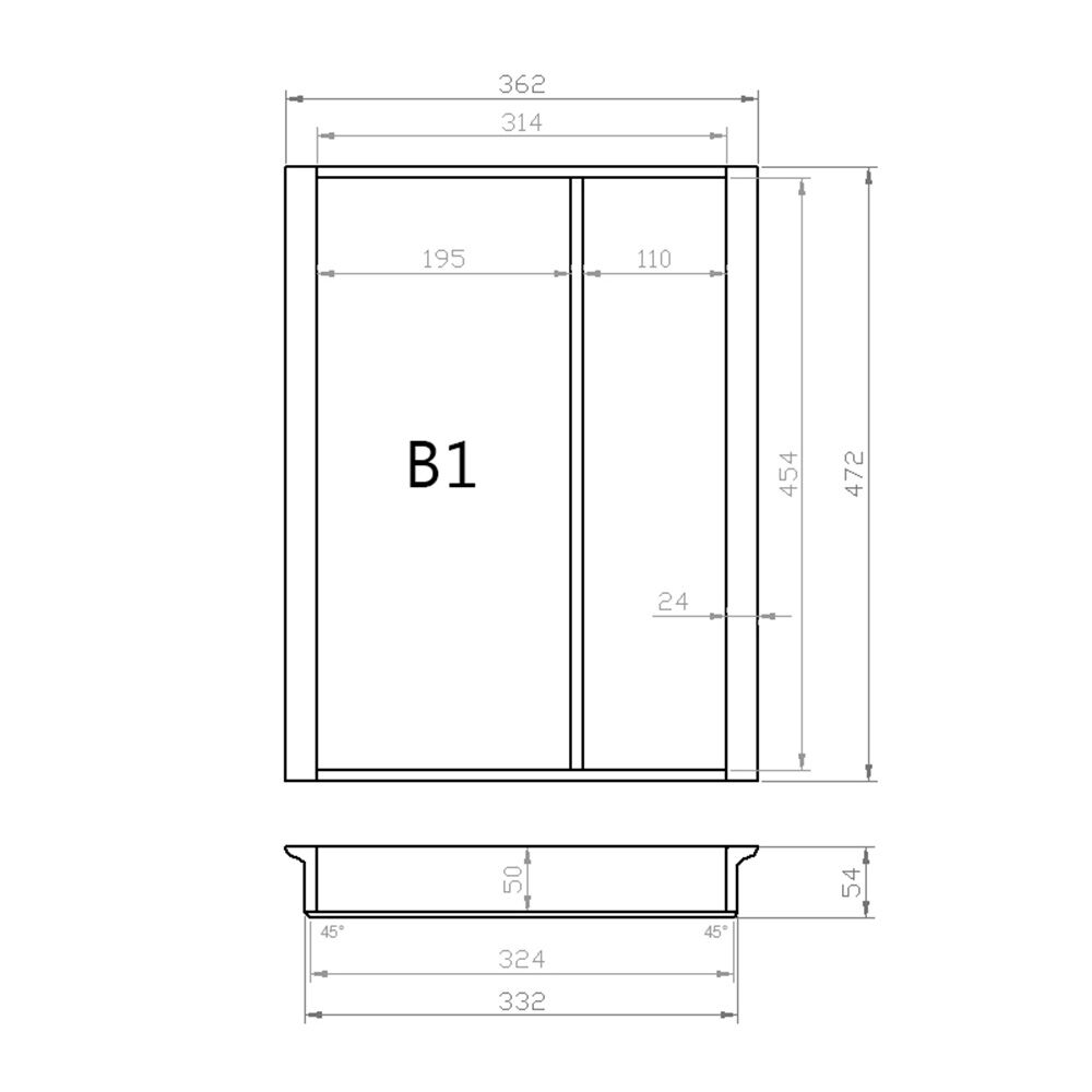 Mehrzweckeinsatz 45er Schubl. B 362 x T 472 mm passend für Blum Tandem 19 mm Schubladen