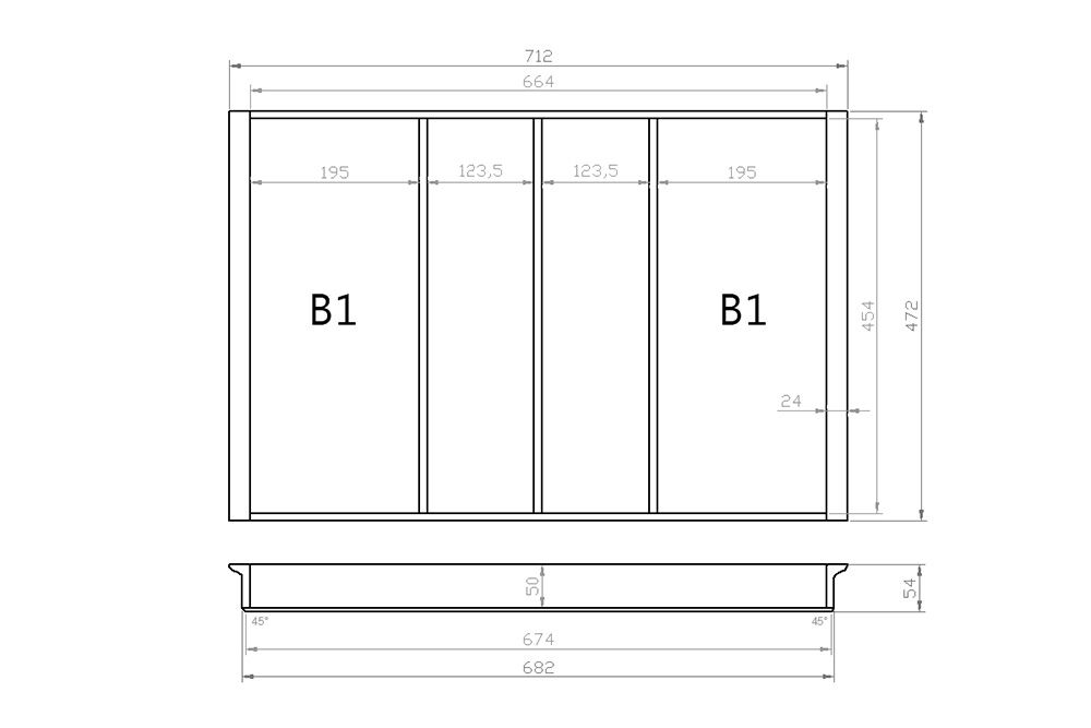Mehrzweckeinsatz 80er Schubl. B 712 x T 472 mm passend für Blum Tandem 19 mm Schubladen