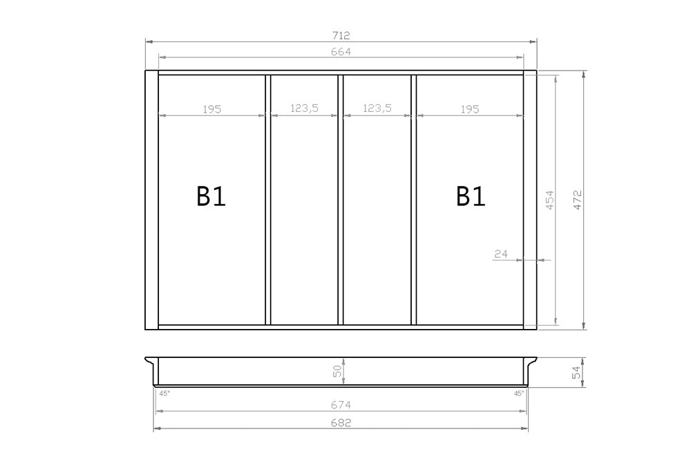 Mehrzweckeinsatz 80er Schubl. B 712 x T 472 mm passend für Blum Tandem 19 mm Schubladen