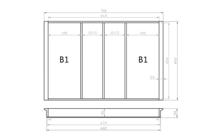 Mehrzweckeinsatz 80er Schubl. B 712 x T 472 mm passend für Blum Tandem 19 mm Schubladen