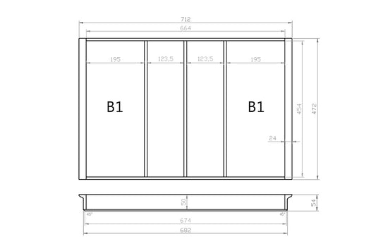 Mehrzweckeinsatz 80er Schubl. B 712 x T 472 mm passend für Blum Tandem 19 mm Schubladen