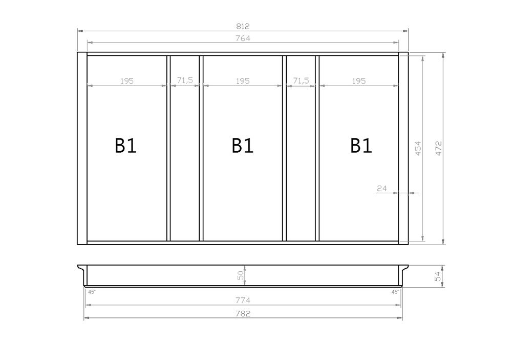 Mehrzweckeinsatz 90er Schubl. B 812 x T 472 mm passend für Blum Tandem 19 mm Schubladen