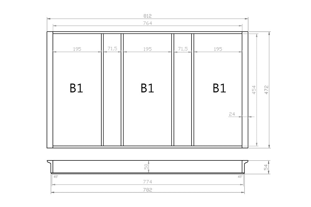 Mehrzweckeinsatz 90er Schubl. B 812 x T 472 mm passend für Blum Tandem 19 mm Schubladen
