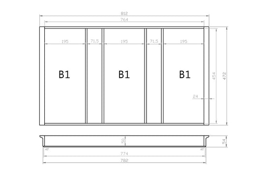 Mehrzweckeinsatz 90er Schubl. B 812 x T 472 mm passend für Blum Tandem 19 mm Schubladen