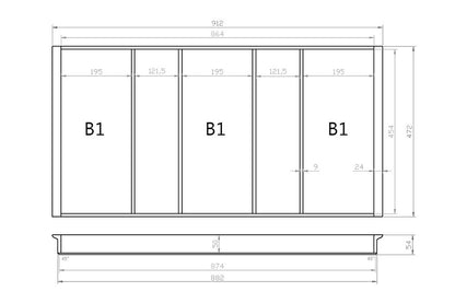 Mehrzweckeinsatz BUCHE 100er Schubl. B 912 x T 472 mm passend für Blum Tandem 19 mm Schubladen