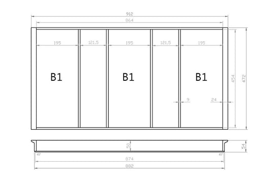 Mehrzweckeinsatz BUCHE 100er Schubl. B 912 x T 472 mm passend für Blum Tandem 19 mm Schubladen