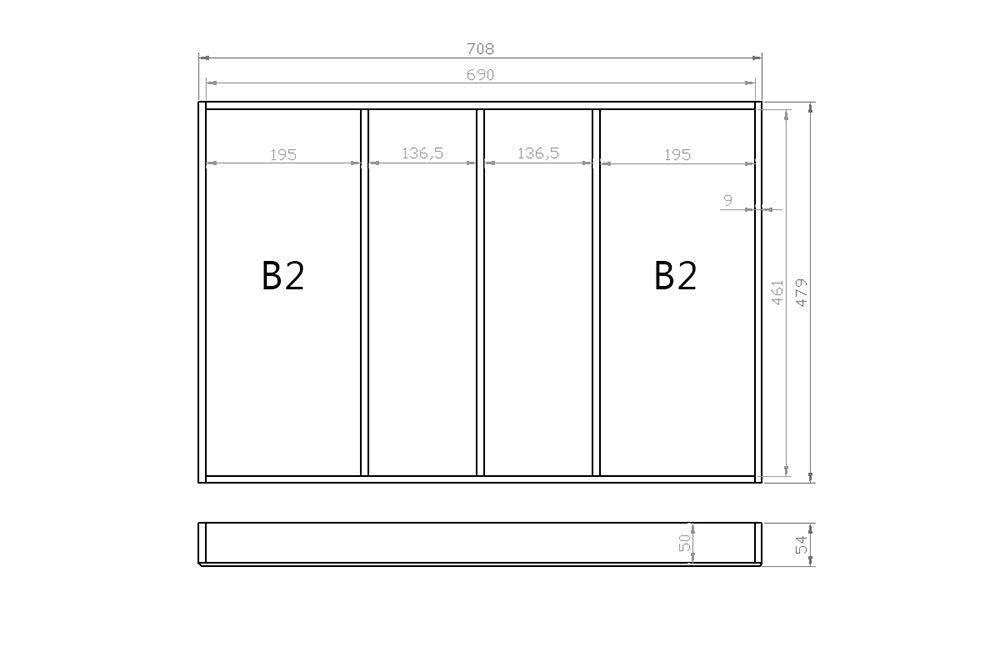 Mehrzweckeinsatz 80er Schubl. B 708 x T 479 mm passend für Grass Nova 16 mm Schubladen
