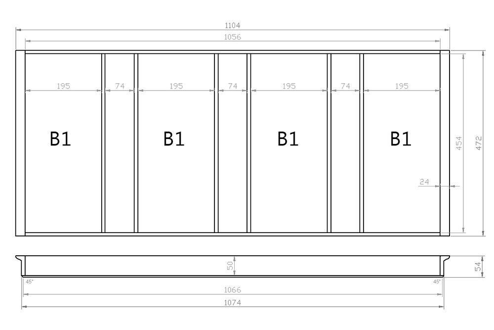 Mehrzweckeinsatz 120er Schubl. B 1104 x T 472 mm passend für Hettich ComfortLine / GRASS DWD XP 16 mm Schubladen