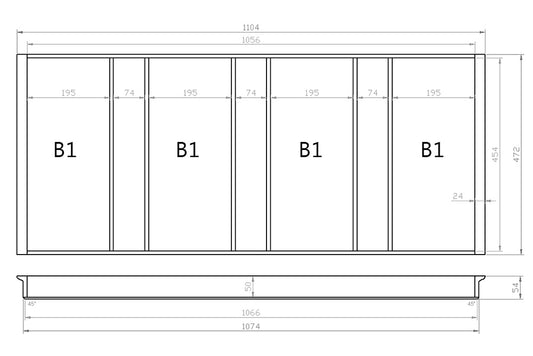 Mehrzweckeinsatz 120er Schubl. B 1104 x T 472 mm passend für Hettich ComfortLine / GRASS DWD XP 16 mm Schubladen