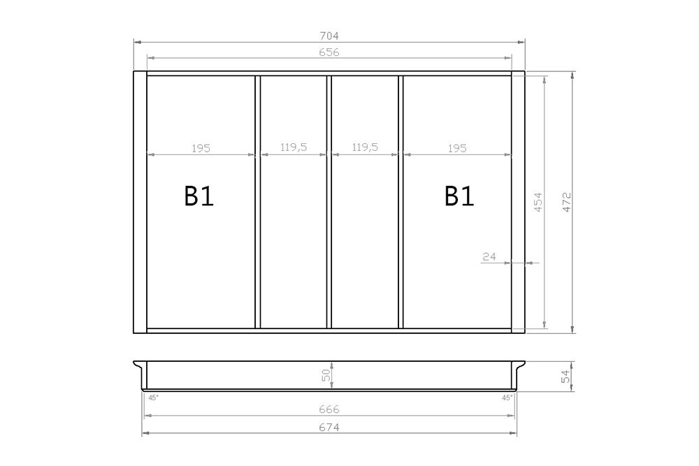 Mehrzweckeinsatz 80er Schubl. B 704 x T 472 mm passend für Hettich ComfortLine / GRASS DWD XP 16 mm Schubladen