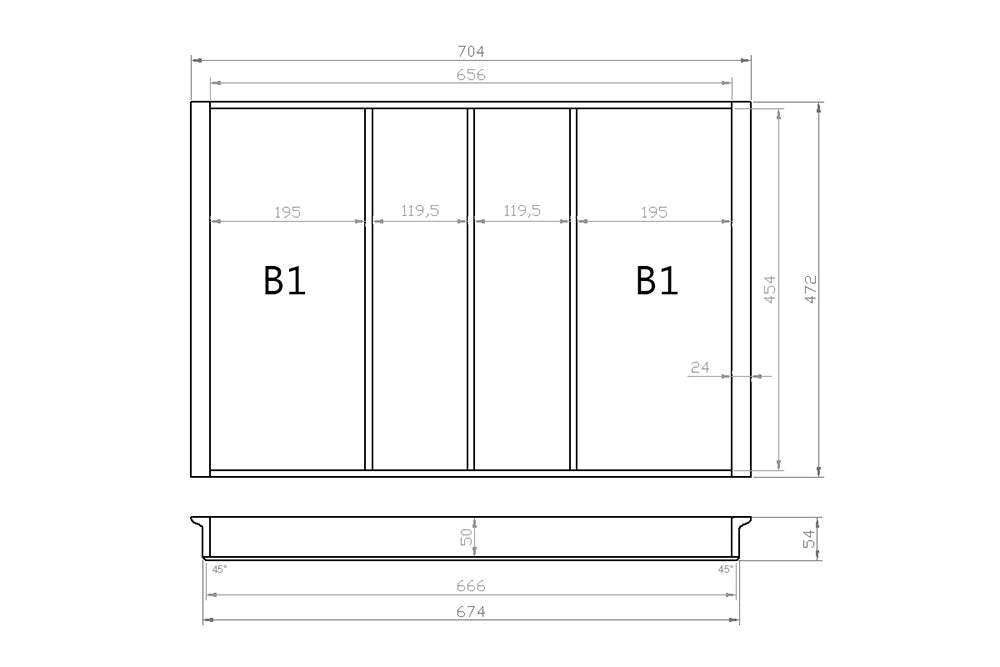 Mehrzweckeinsatz 80er Schubl. B 704 x T 472 mm passend für Hettich ComfortLine / GRASS DWD XP 16 mm Schubladen