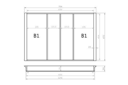 Mehrzweckeinsatz 80er Schubl. B 704 x T 472 mm passend für Hettich ComfortLine / GRASS DWD XP 16 mm Schubladen