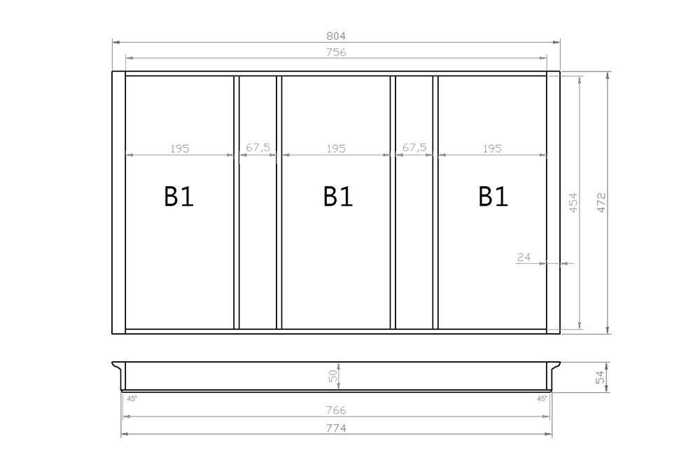 Mehrzweckeinsatz 90er Schubl. B 804 x T 472 mm passend für Hettich ComfortLine / GRASS DWD XP 16 mm Schubladen