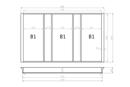 Mehrzweckeinsatz 90er Schubl. B 804 x T 472 mm passend für Hettich ComfortLine / GRASS DWD XP 16 mm Schubladen