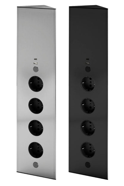 THEBO Energie-Ecksäule ST 3007 USB A+C in EDELSTAHL oder SCHWARZ / Mehrfachsteckdose / Ecksteckdose