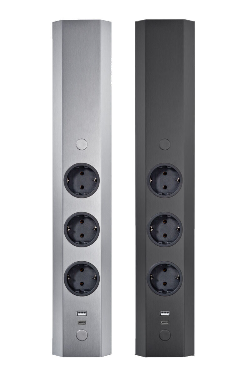 THEBO Energie-Ecksäule ST 3081/3 USB A+C in EDELSTAHL oder SCHWARZ / Mehrfachsteckdose / Ecksteckdose