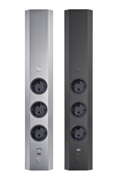 THEBO Energie-Ecksäule ST 3081/3 USB A+C in EDELSTAHL oder SCHWARZ / Mehrfachsteckdose / Ecksteckdose