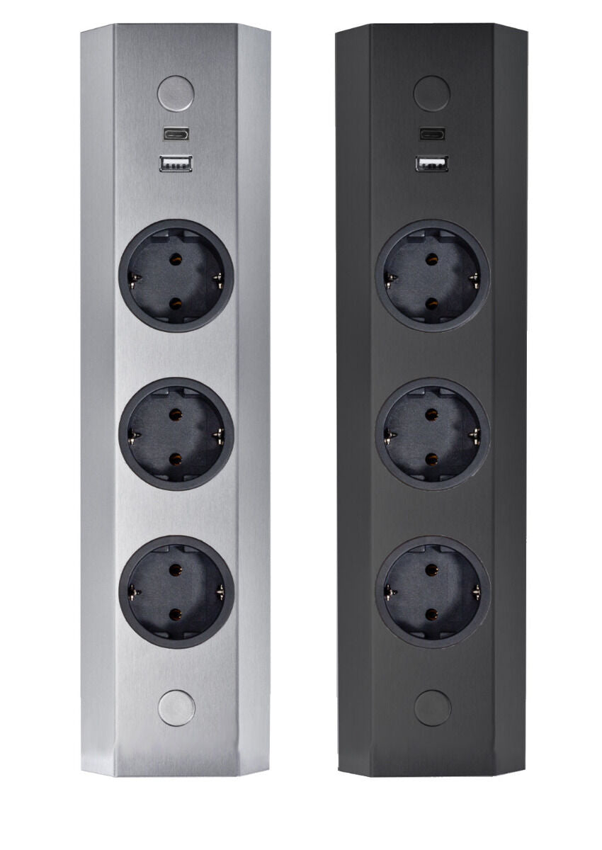 THEBO Energie-Ecksäule ST 3081/320 USB A+C in EDELSTAHL oder SCHWARZ / Mehrfachsteckdose / Ecksteckdose